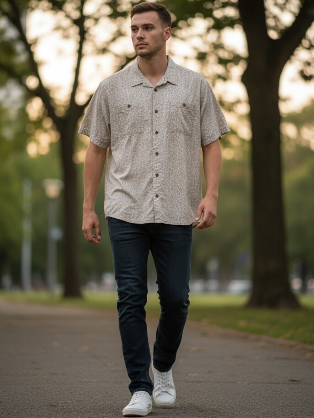 Patagonia Back Step Short Sleeve Button Up Shirt, Batik Hex Micro Pattern